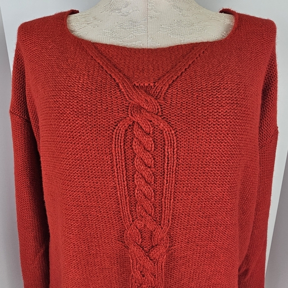 ZARA Knit Red Sweater Dress Tunic Medium V-Neck Cable Knit Zip Hem Long Sleeve - Picture 2 of 16